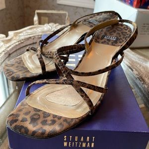 Size 10 gently worn sandals.   Animal print with kitten heels